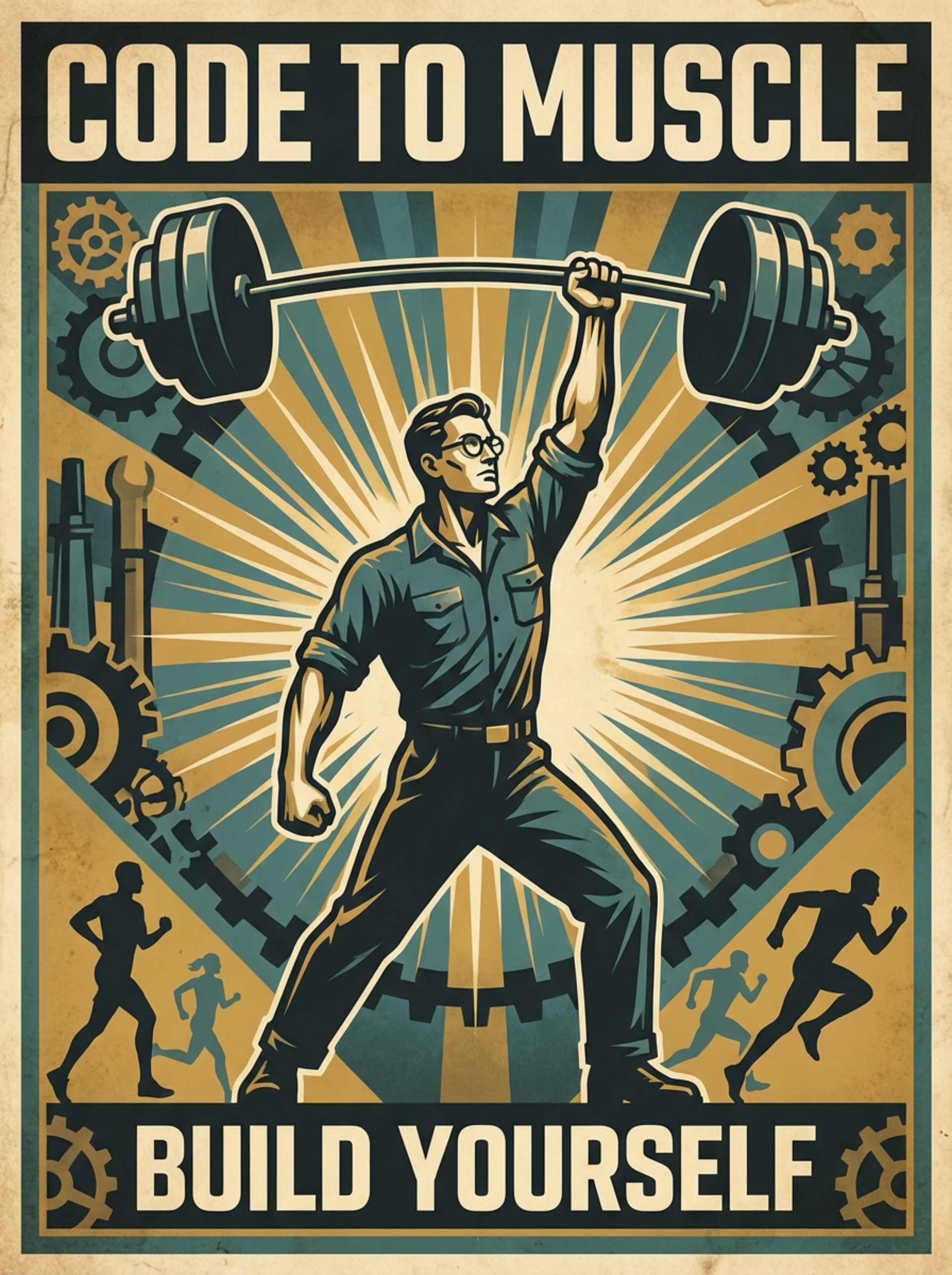 Code to Muscle - Build Yourself - Figure overhead press propaganda poster
